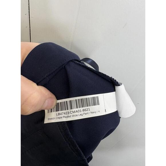 Quince Pants Womens 4 Stretch Crepe Wide Leg Pleated Navy Corpcore Career - Picture 4 of 10